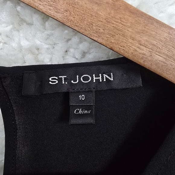 St John Blouse Womens 10 Black Silk Double Georgette Long Sleeve Luxury Preppy - Picture 5 of 13